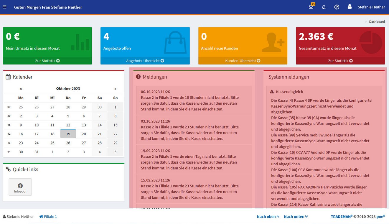 Fehlermeldungen im TRADEMAN Dashboard