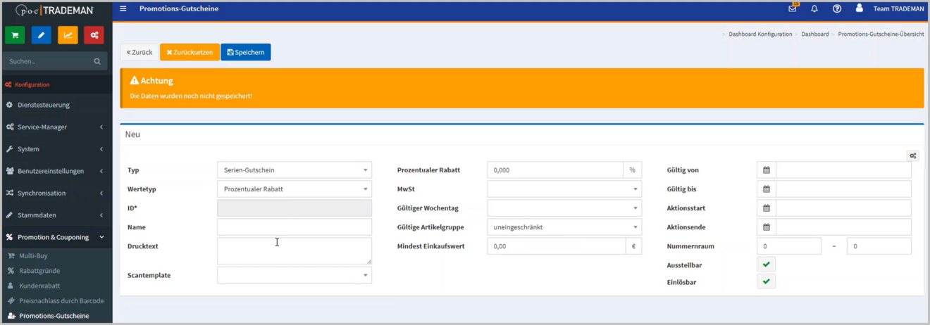 Abbildung_Gutschein-Serie in der TRADEMAN Warenwirtschaft anlegen